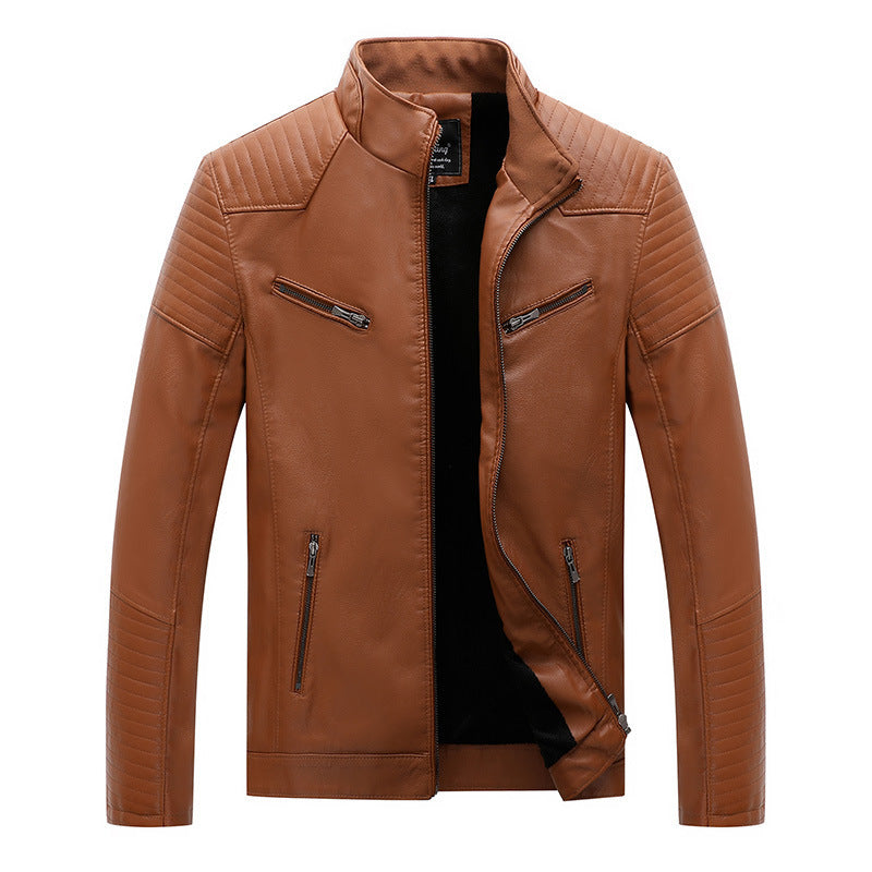 Men's plus velvet PU leather jacket