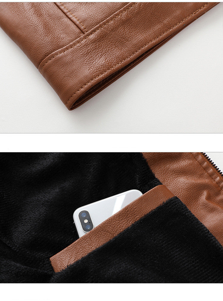 Men's plus velvet PU leather jacket