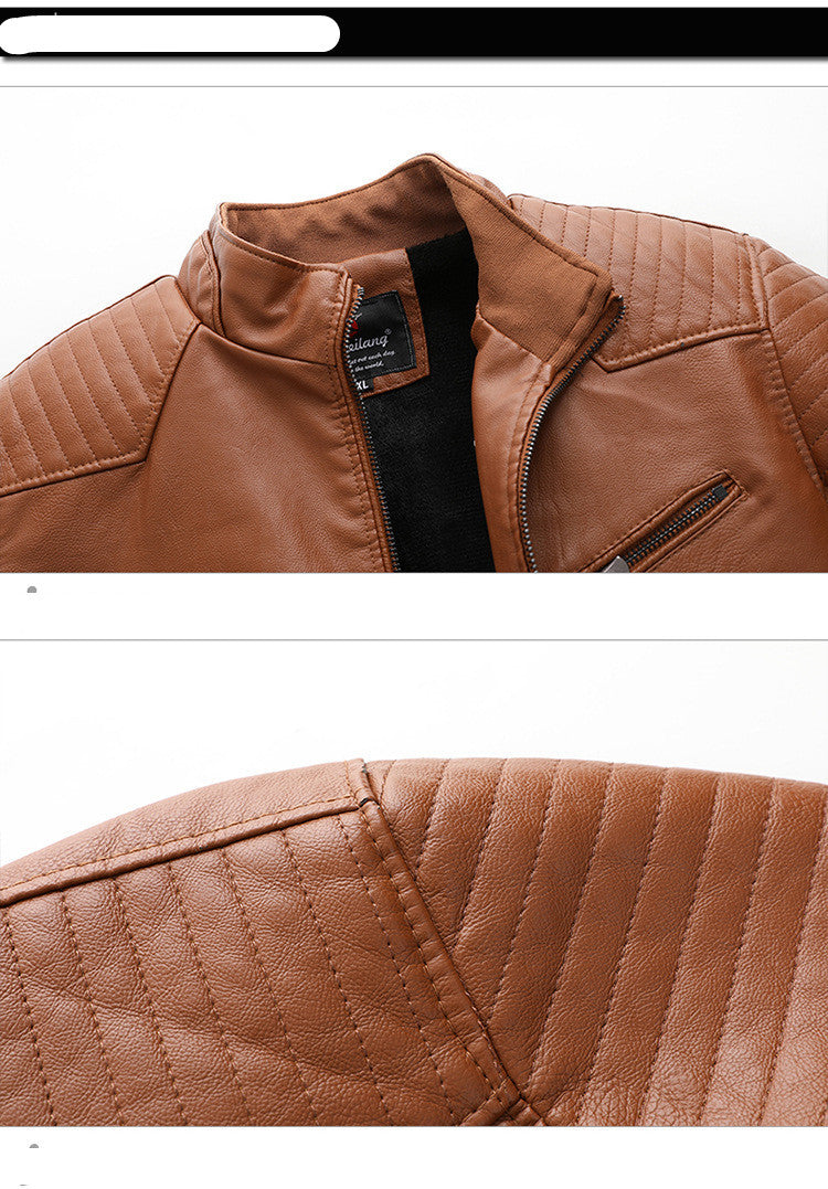Men's plus velvet PU leather jacket