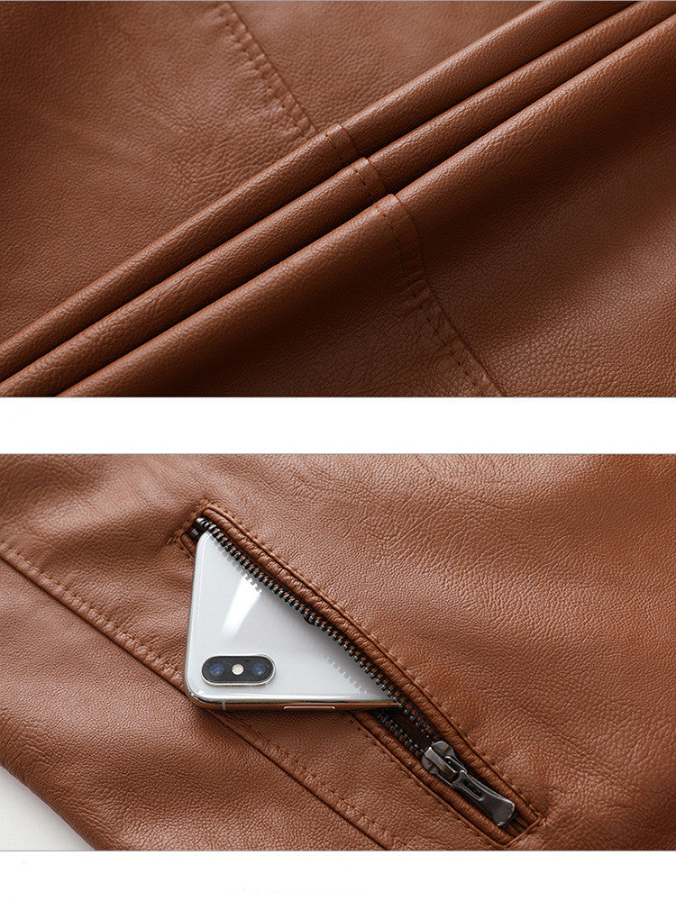 Men's plus velvet PU leather jacket