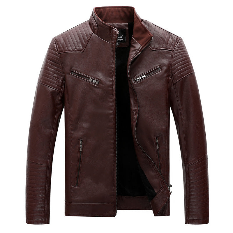 Men's plus velvet PU leather jacket
