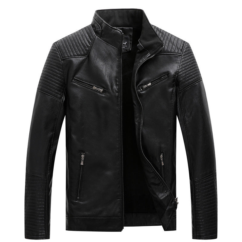 Men's plus velvet PU leather jacket
