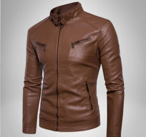 Men's plus velvet PU leather jacket